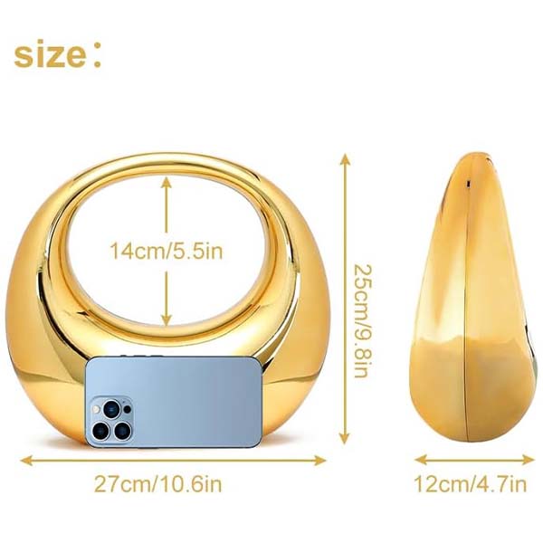 Women Gold Acrylic Crescent Half Moon Bags Personality Handbag Suitcase Makeup Dinner Clutch Round Handle PVC Wrist Bag