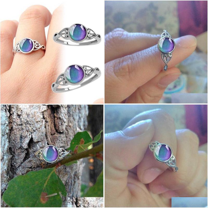 Band Rings Vintage Change Mood Ring Round Temperature Control Color Emotion Feeling Changeable Women Retro Casual Party Jewelry Drop D Otrut