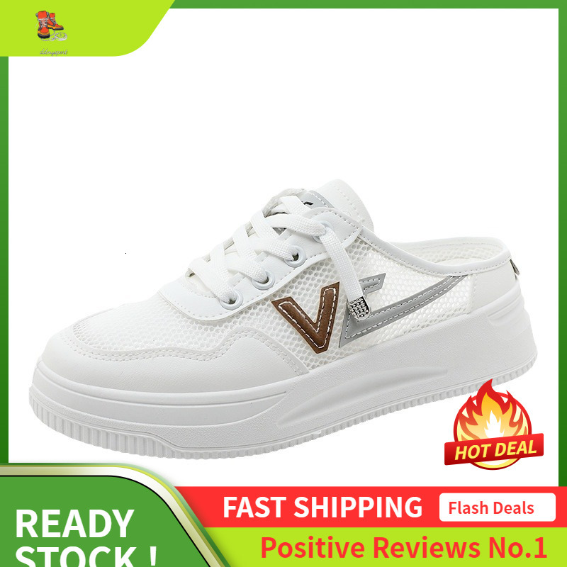Ddmysports New Casual Women S White Shoes Summer Color Blockin Heiht Increasin Thin Sole Versatile Leather Surface Wear Resistant Fashionable Half OUT