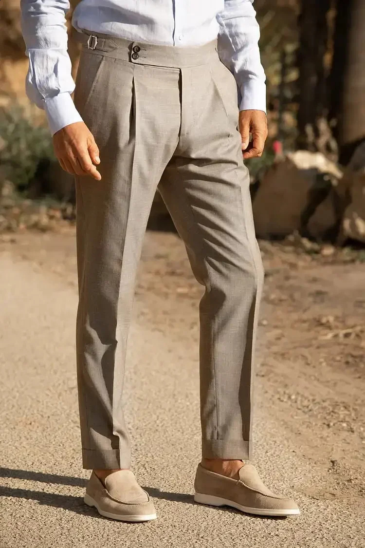 Mens pants with side adjusters Naples UK Drape high waisted straight leg pants business party social casual suit pants 240828