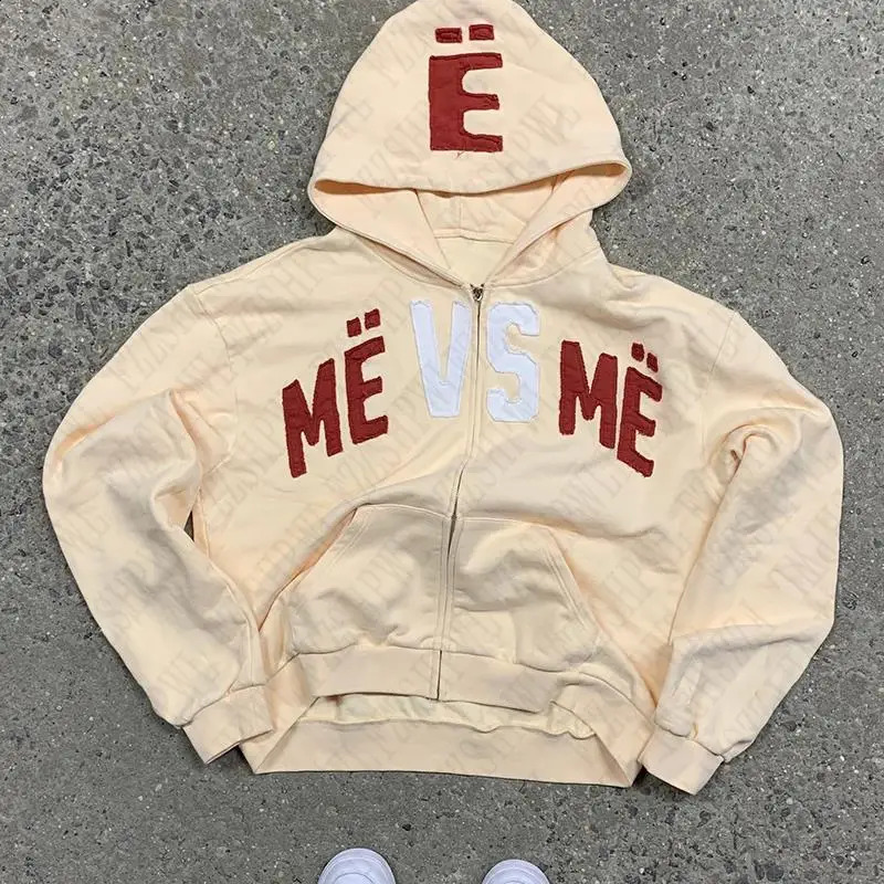 Grunge Gothic Hip Hop Loose Y2K Zip up Fashion Punk Cool Aesthetics Harajuku Letters Print Long sleeve Top Vintage Ripe Pullover 240828