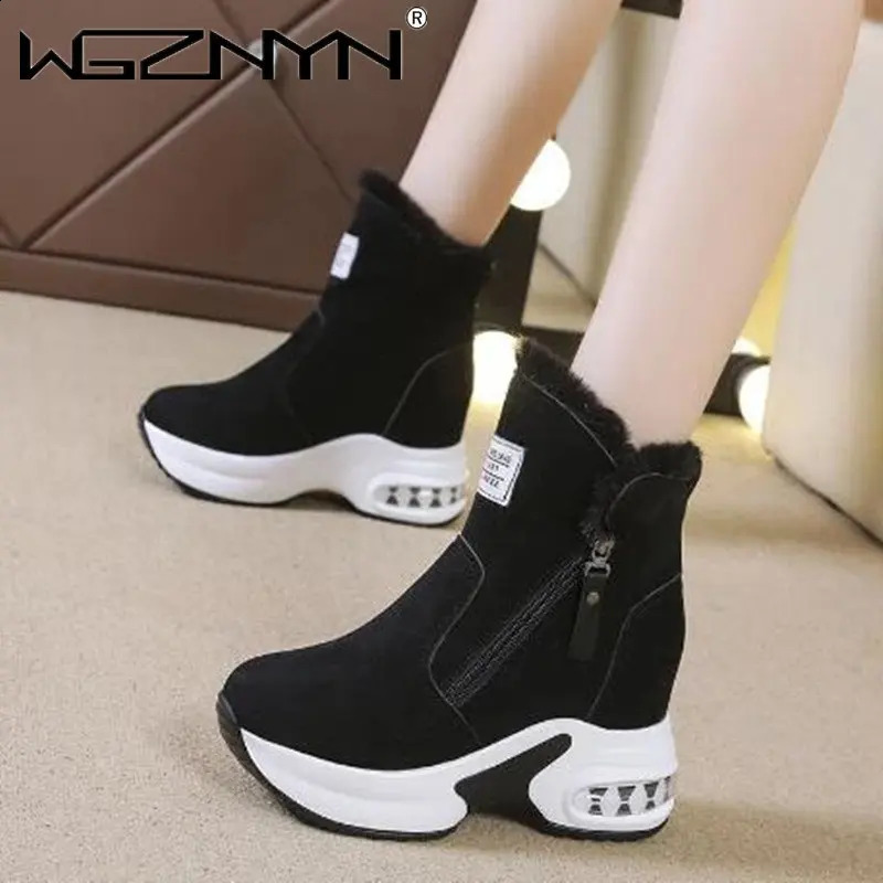 Winter genuine leather PU leather womens snow boots fur warm platform sports shoes fashionable ankle boots casual shoes womens zipper Botas 240827