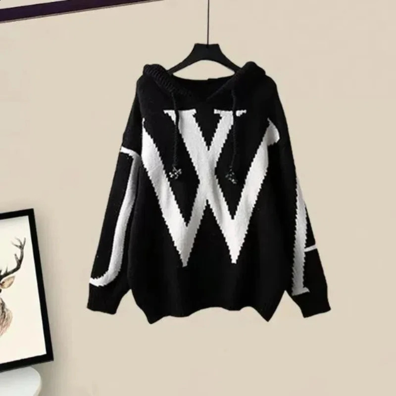 Autumn and Winter Set Womens Korean Edition Reduced Knitted Hoodie Top Versatile Casual Half Skirt Two Piece 240827