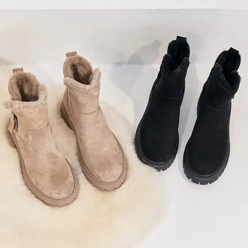 Womens Snow Boots Winter Mid-Tube Plus Velvet Thickened Warm Cotton Shoes Fur Integrated Fashion Platform Female Booties 240828