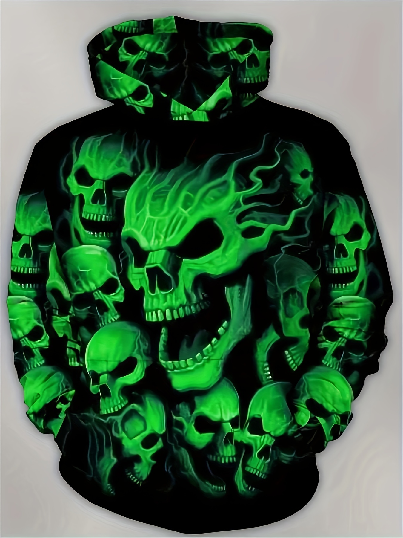 Men's Halloween 3D Skulls Print Hooded Sweatshirt, Oversized Fashion Casual Hoodies Loose Fit Tops For Big Tall Males, Men's Clothing, Plus 
