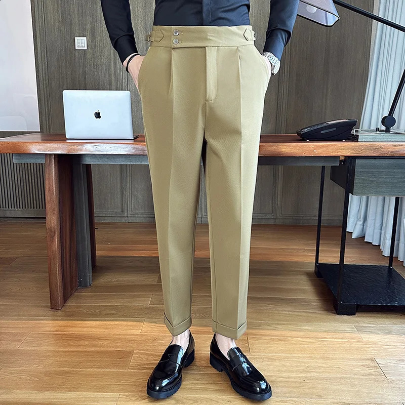 Sexy Neapolitan mens business high waisted formal pants mens banquet wedding dress mens ultra-thin casual dress pants 240828