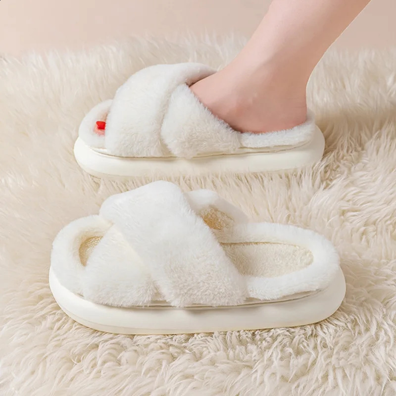 Womens Slippers Autumn/Winter Fur Slippers Indoor Slippers Soft Bottom Solid Color Home Cotton Slippers 240827