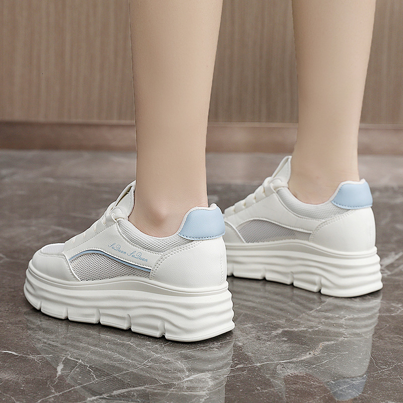 Ddmysports W New White Shoes Spring And Summer Ollow Mesh Inner Eight Increase Thick Bottom Student Versatile Popular Sports OUTDOOR
