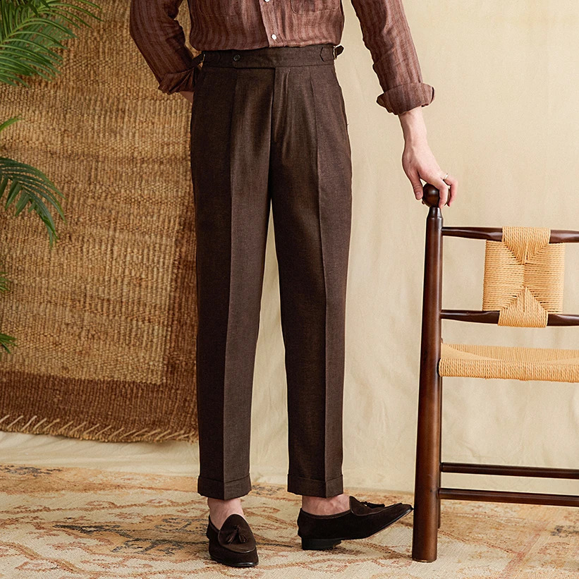 High quality formal pants Lyocell cotton thin leather mens dress high waisted casual pants Naples summer breathable pants 240828