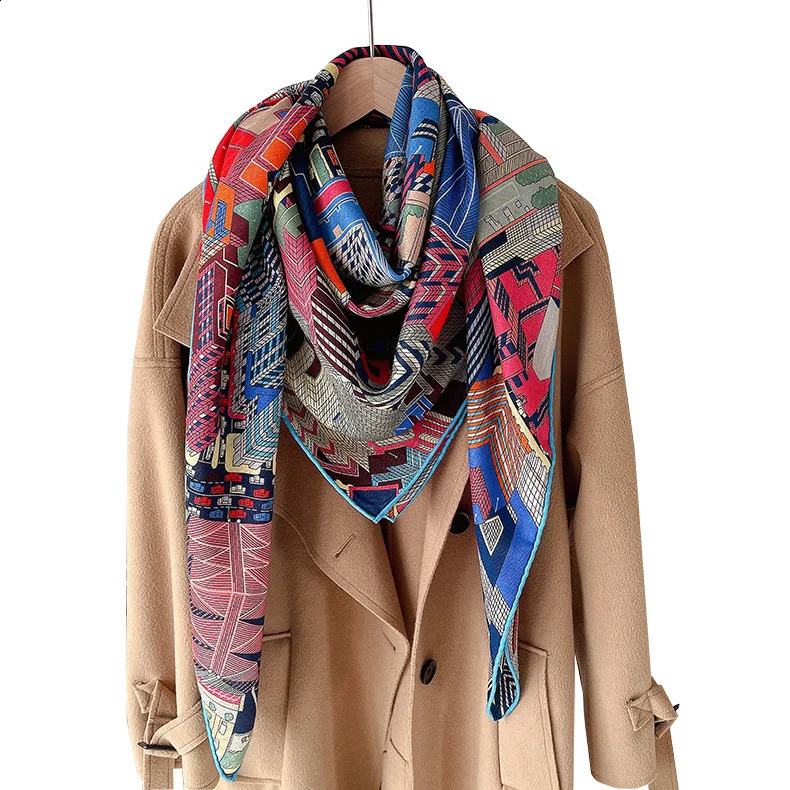 Silk Cashmere Wool Scarf er Poncho Pashmina Winter Accessories Hand Rolled Edges Stole Scarves 140 240826