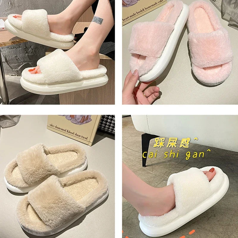 Thick and fluffy fur slider womens winter house warm fur slider womens flip cover family slider flat board shoes 240827