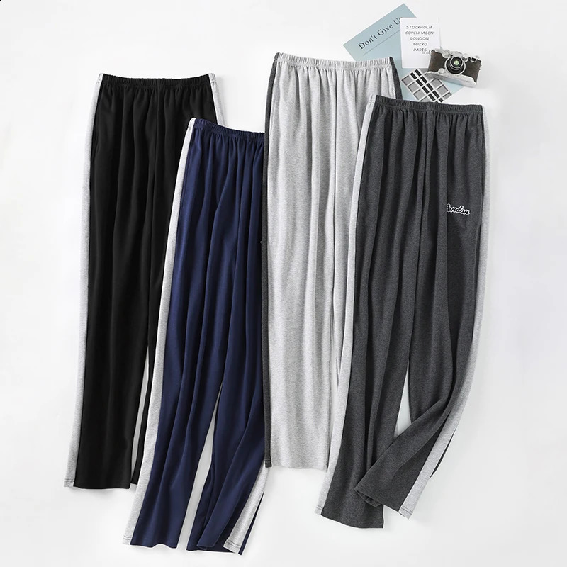 Mens pajamas summer cotton pants Japanese style simple elastic waist casual large size 5XL solid color mens pajamas 240828