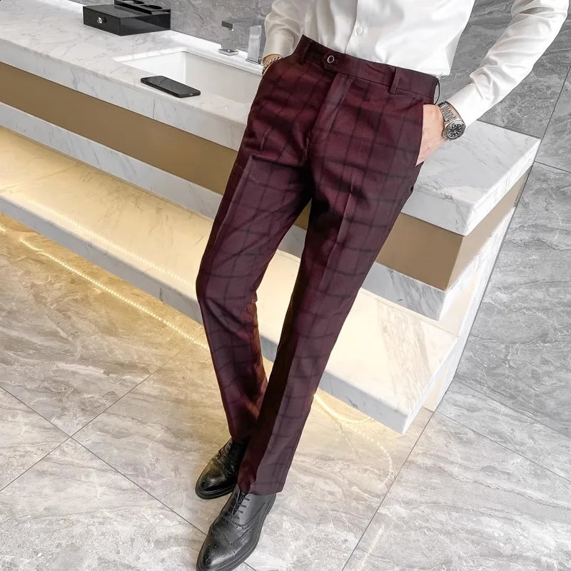 Brand Mens Striped Flat Pants Four Seasons High Quality Business Close Up Light Grey Straight 240827