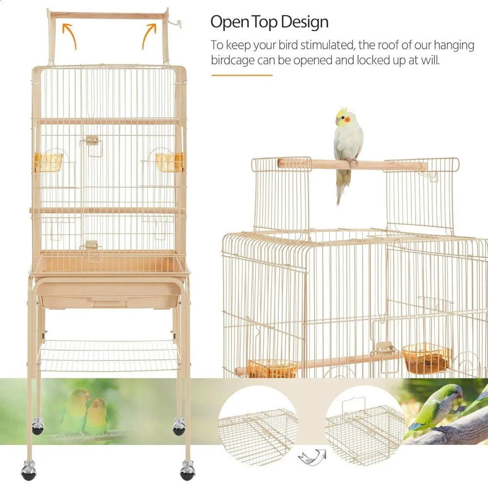 Yaheetech 535inch Height Play Top Bird Cage Iron Parrot Parakeet for Small Birds Lovebirds Cockatiel Canary 240827