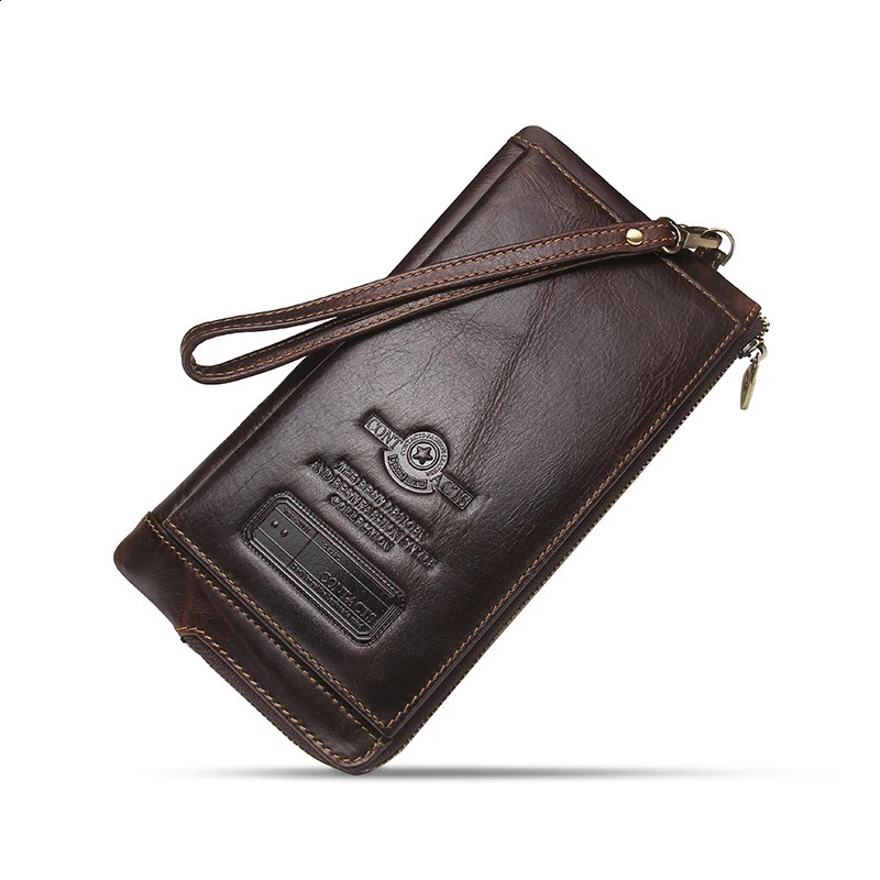 CONTACTS Genuine Leather Wallets for Men Long Bifold Casual Clutch Mens Wallet Male Handbags Card Holder Coin Purse Money Clip 240828