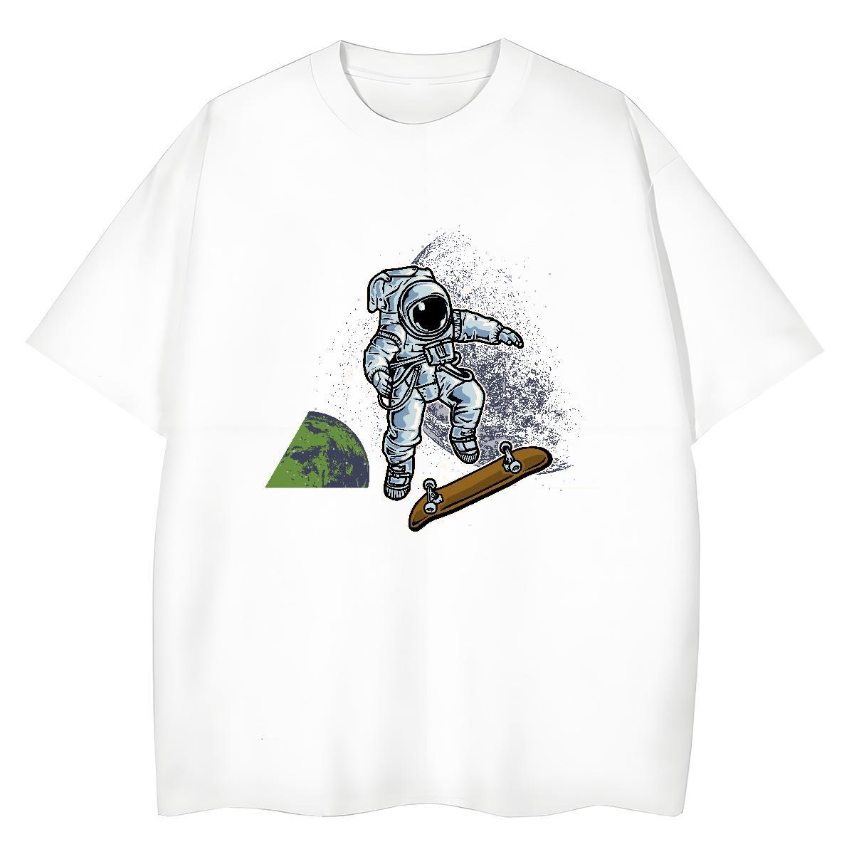 Loose Couples T Shirts 230g Pure Cotton universe Spring Summer Woman T Shirts Breathable Short Sleeve Skull Wear