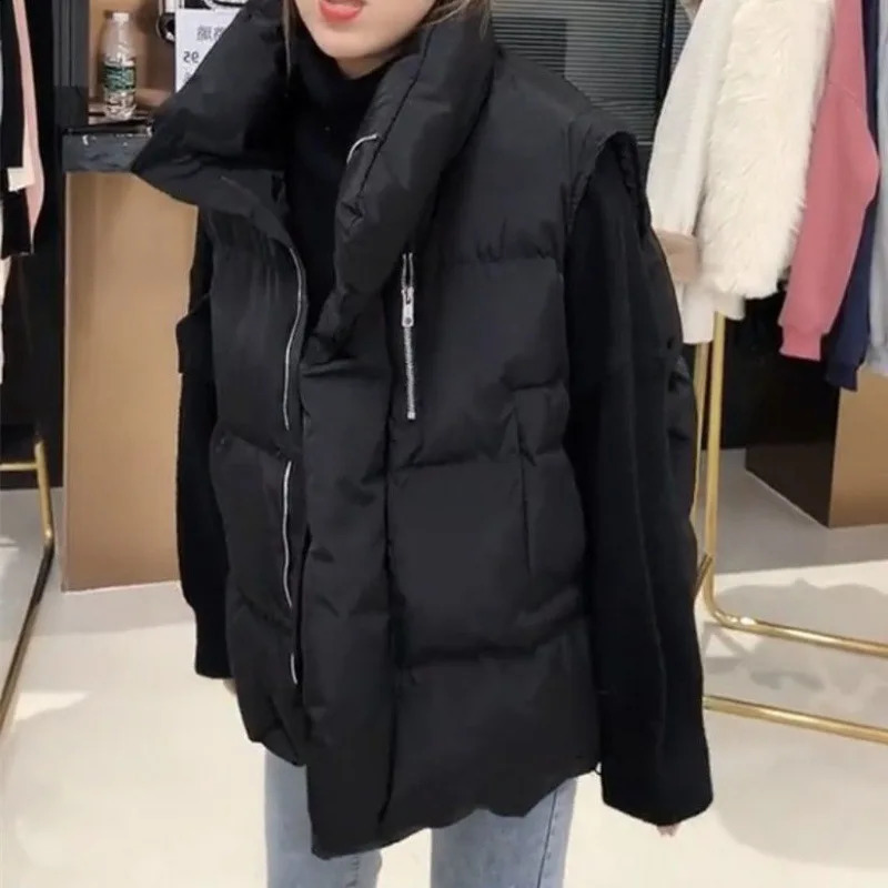 Fashion short sleeved cotton jacket casual thick vest bread jacket spring/summer womens down cotton vest 240828