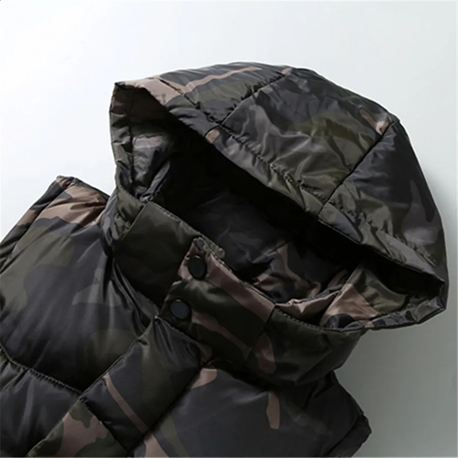 Mens Winter Tank Top Warm Thick Sleeveless Jacket with Camouflage Hooded Belt Work Clothes 240827