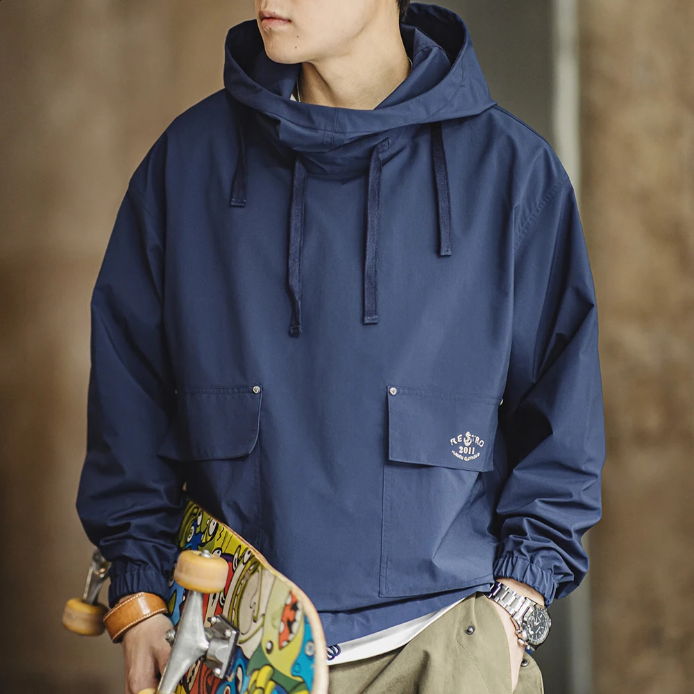 Maden Retro Deck SMOCK Mens Hoodie Outdoor Windproof Loose Zipper Jacket with Large Pocket Clothing 240827