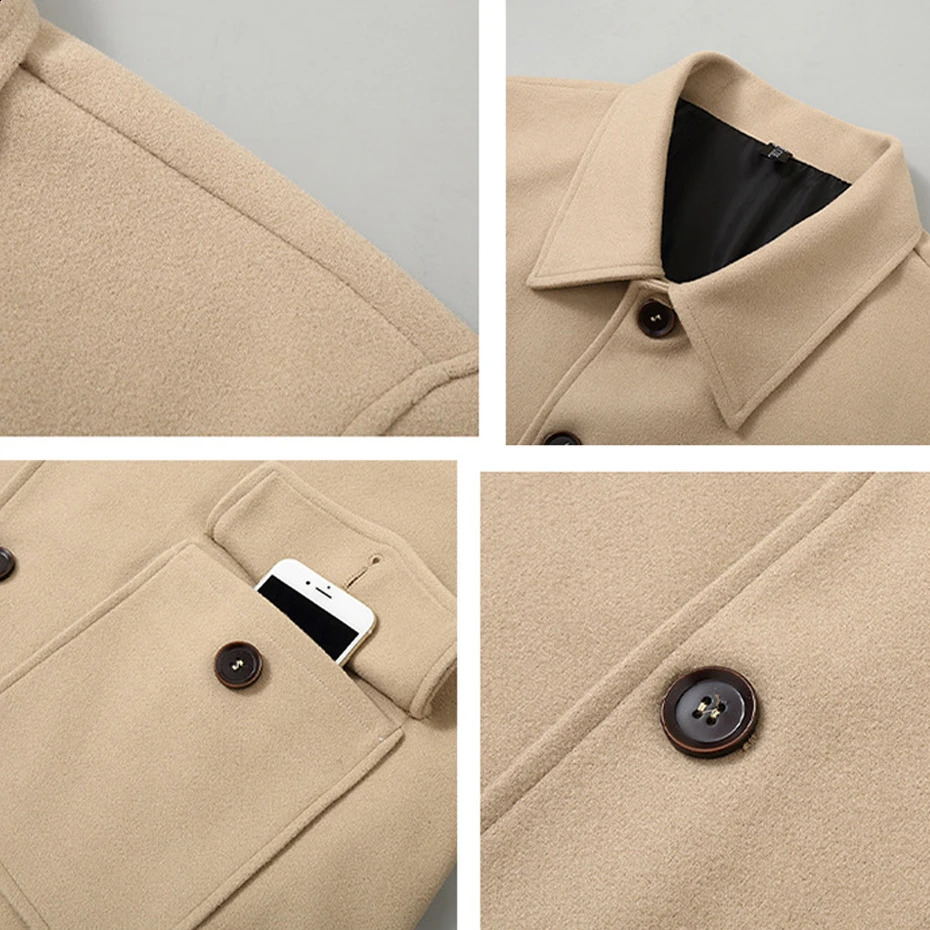 Black wool coat mens plus size 10XL 12XL jacket autumn winter button 240827