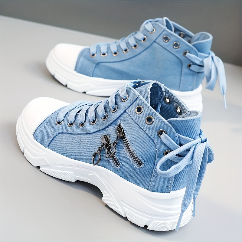 New canvas high top women's boots 2024 spring and summer breathable thick bottom heightening casual shoes canvas martin boots