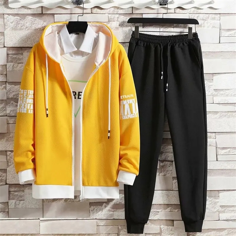 Autumn trend Korean style loose fitting mens sportswear cardigan wool sweater hooded jacket casual mens suit fashionable matching 240827