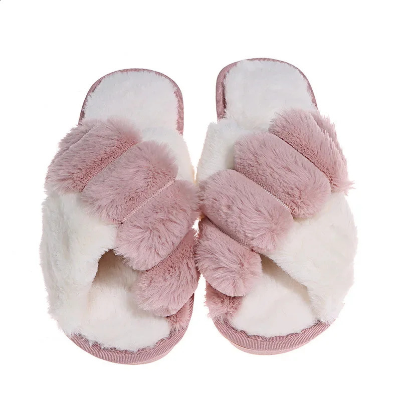 Womens Slippers Winter Home Fur Slippers Fluffy Artificial Fur Indoor Cotton Slippers Floor Womens Slippers 240827