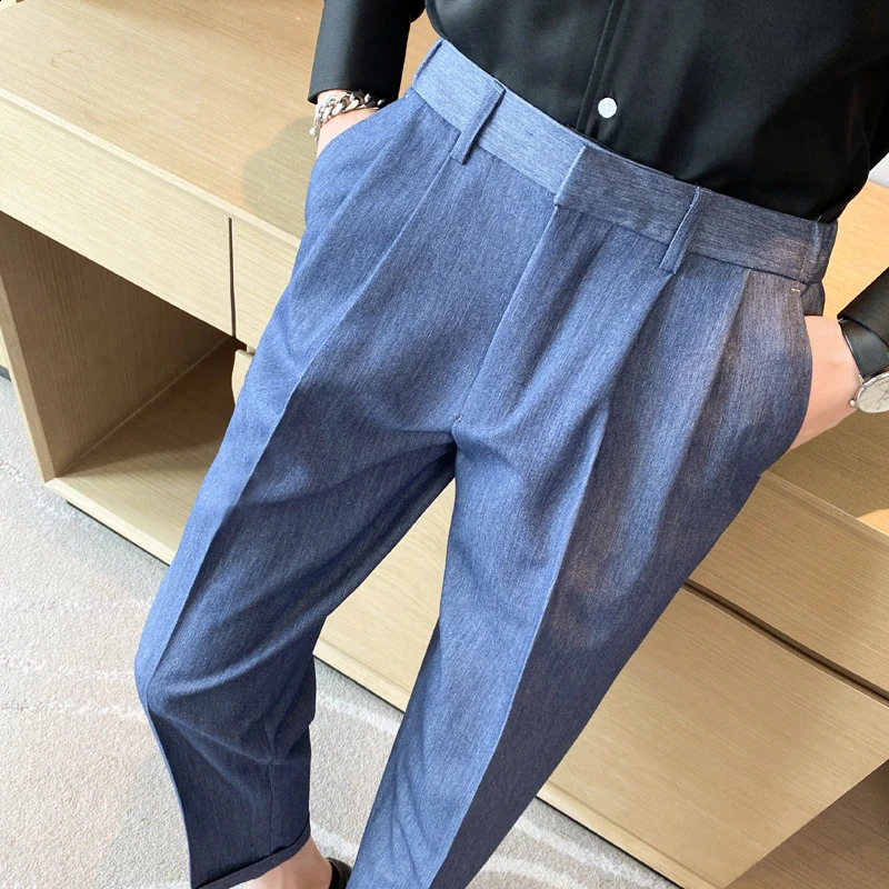 British style summer solid business casual pants mens fashion Naples high waisted straight pants mens ultra-thin social mens Trouser 240828