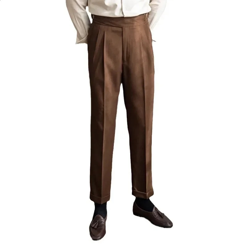 Mens high waisted straight pants for spring and autumn fashion British business casual pants Italian style Naples suit Trousers streetwear 240828