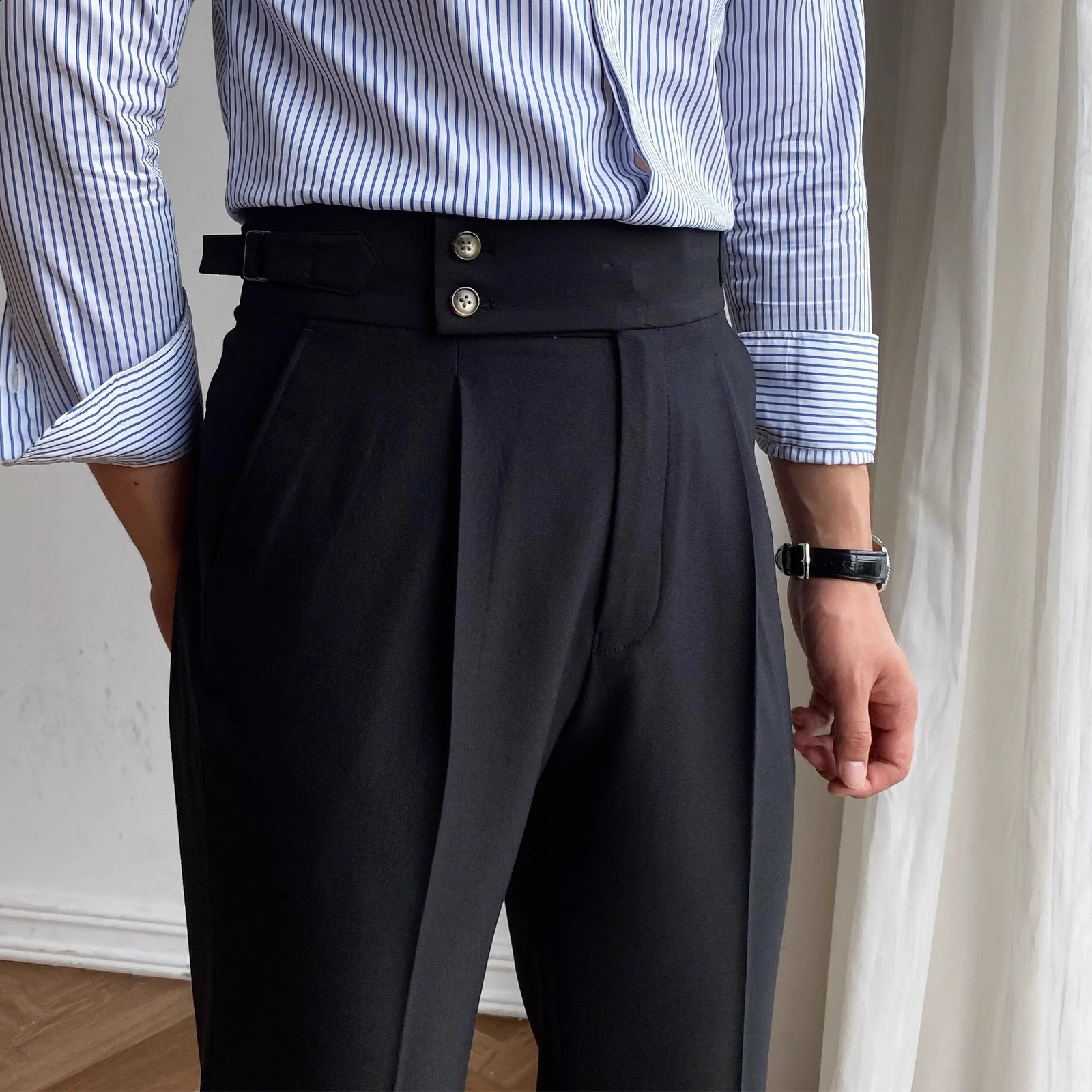White high waisted straight leg Naples casual iron free business Italian Paris button up pants mens spring and autumn pants 240828