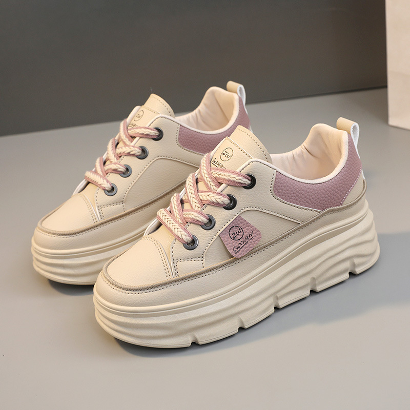 Ddmysports W New Breathable Autumn Color Blocking Thick Sole Inner Elevated Leather Casual Fashion Women S Board Shoes OUTDOOR