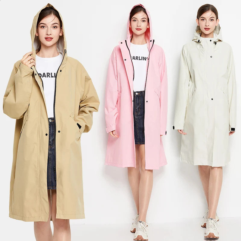 Women Stylish Long Raincoat Waterproof Rain Jacket with Hood Zipper 240827