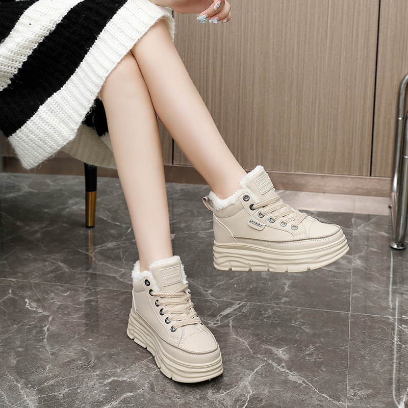 Ddmysports W Plush High Cut Women S Shoes With Elevated Inner Height Winter New Student Instagram Korean Version Warm Casual Cotton Shoe Trend OUTDOOR