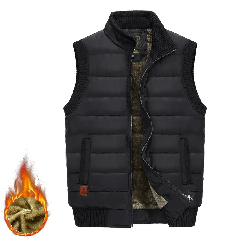 6XL winter mens wool warm vest jacket stand collarless military thick 240827