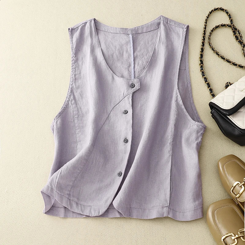 Solid color irregular sleeveless waistband for women Korean style n feels loose and elegant casual vest 240828