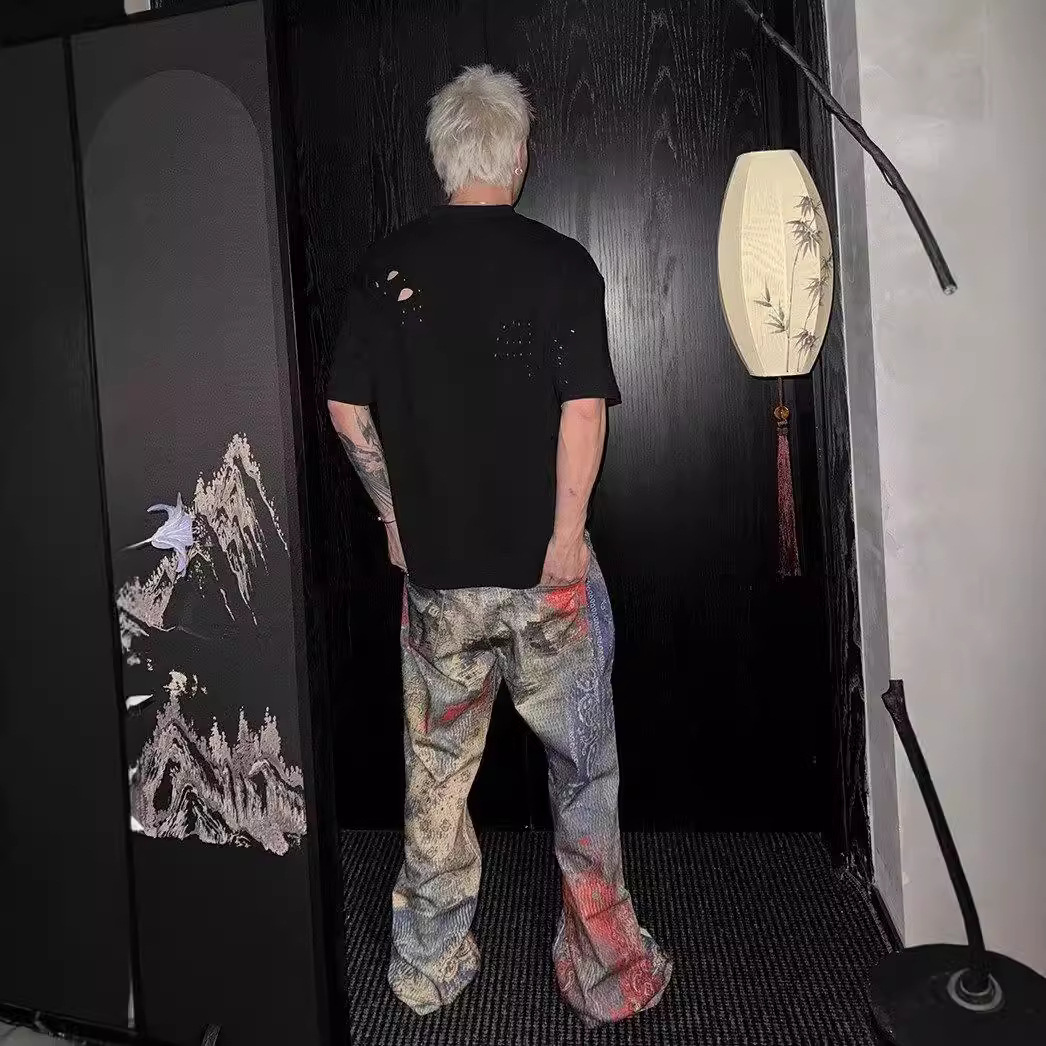 2025 S Fashion Designer Artistic Graffiti Print Jeans Unique Design High Quality Denim Hip Hop Trousers For Men