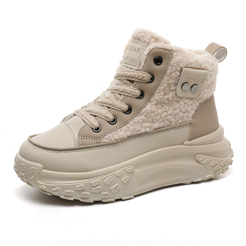 Ddmysports K New Winter Igh Top Women S With Velvet Cotton Shoes Warmth Preservation Lamb Fleece Thick Sole Eightened Korean Edition Instagram For Stu