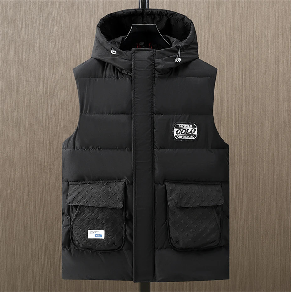 Winter mens thick warm vest Plus size 10XL 12XL fashionable casual solid color black sleeveless jacket large 11XL 240827
