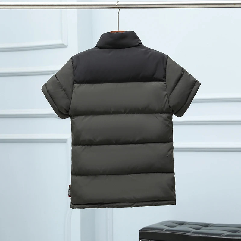 Parkas vest mens short sleeved thick jacket solid casual warm work patch 6XL 240827