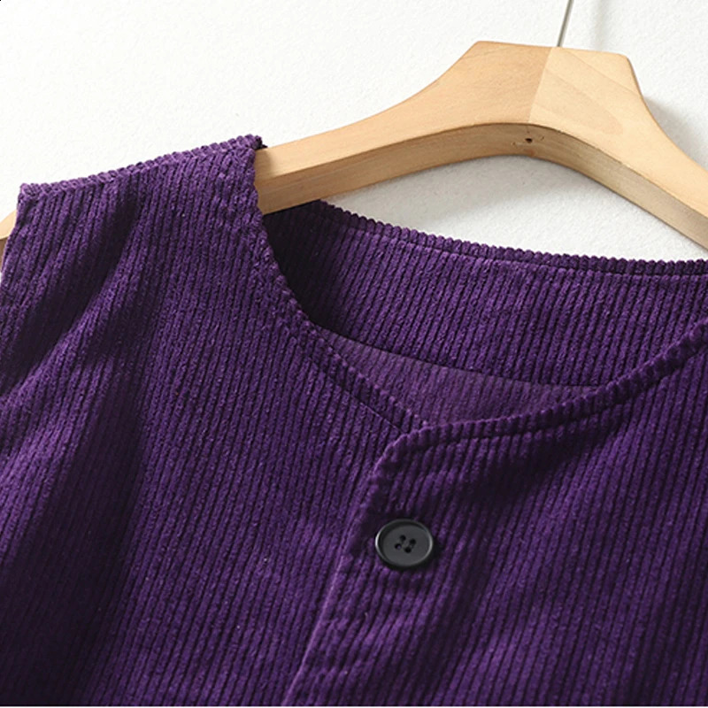Cotton Corduroy sleeveless womens vest autumn retro literary striped velvet loose warm casual shoulder vest clip 240828
