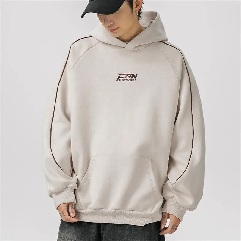 American Hoodie Mens Autumn Winter Loose Fit Raglan Sleeve Letter Embroidered Casual Jacket 240827