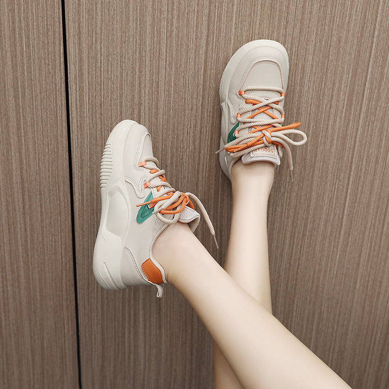 Ddmysports K New Women S Color Block Autumn Increase Thick Sole Cross Tie Casual Board Shoes Student Fashion OUTDOOR