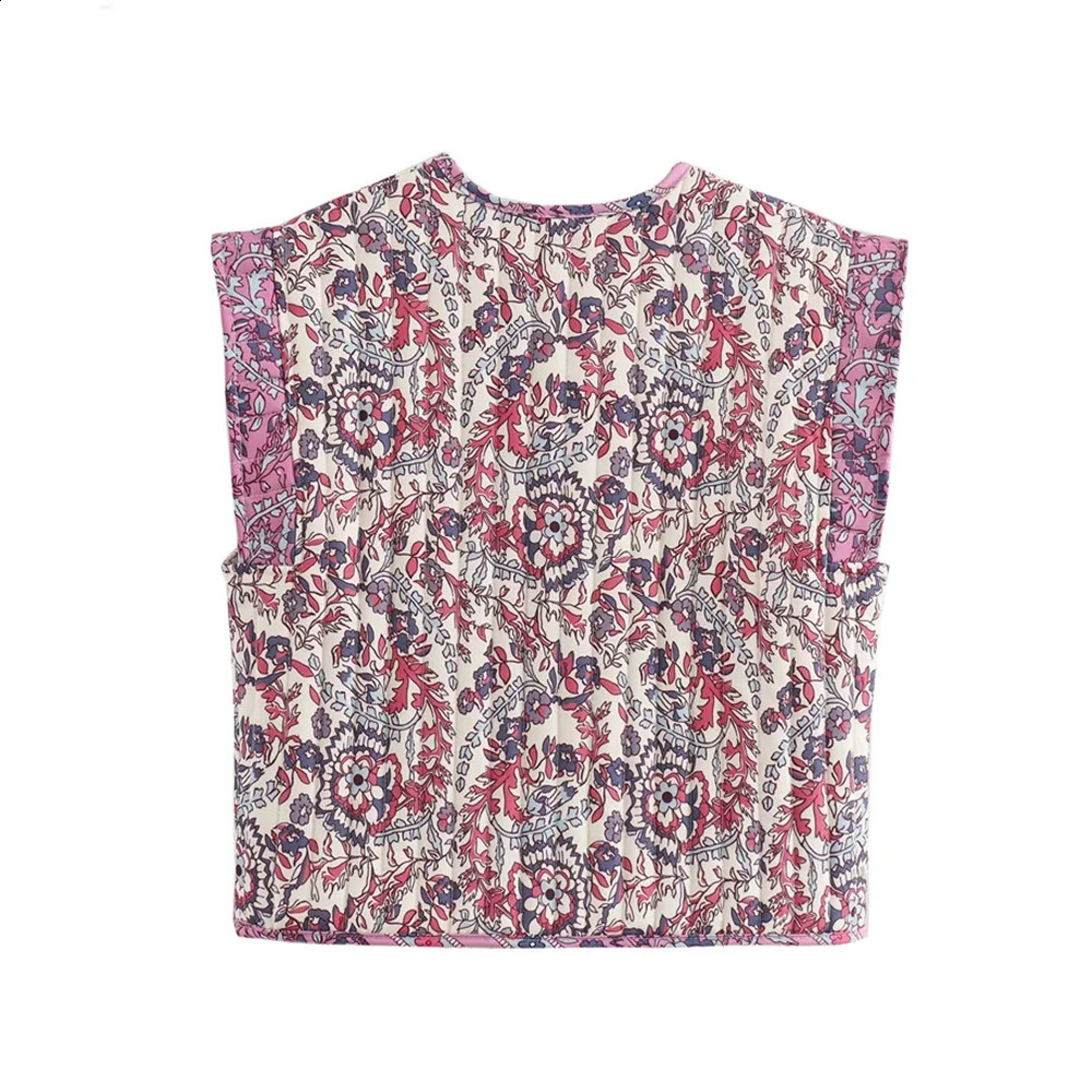Aoaiys Womens Printed Tank Top Fashion Sleeveless Autumn Winter Warm Quilted Cotton Tank Top Fashion Waist Retro Tank Top 240828