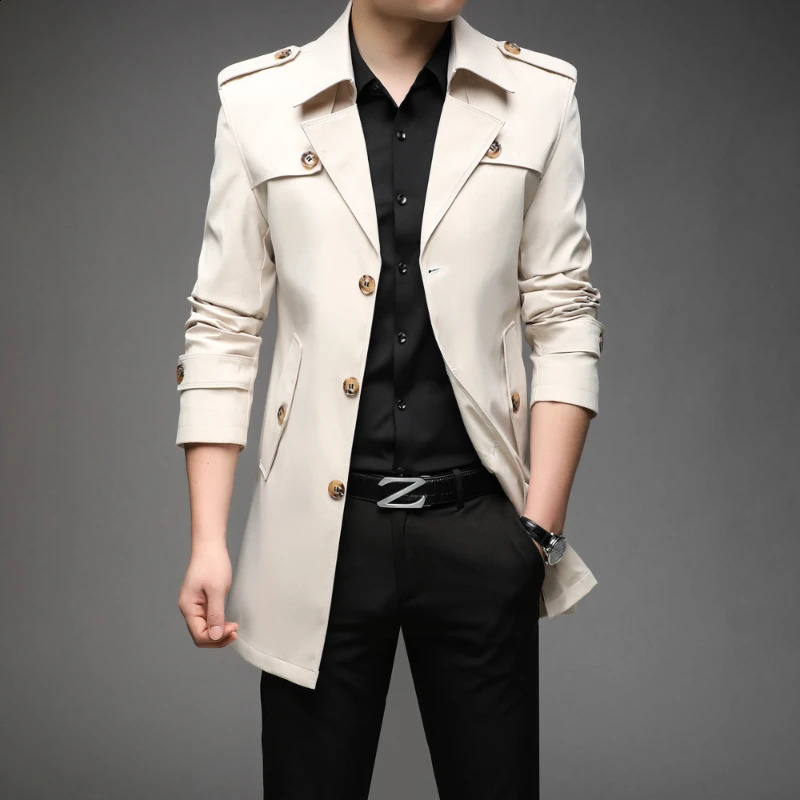 Mens Trench Fashion British Long Coats Casual Jacket Windproof Clothing 240827