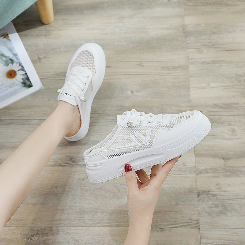 Ddmysports Inner Height Increase Thick Sole White For Summer New Versatile Breathable Mesh Thin Elastic Cake Casual Women S Shoes OUTDOOR