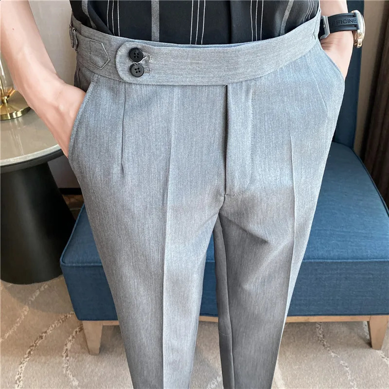 Naples UK high waisted Saging Business Social Suit Pants mens wedding dress mens slim fit casual straight pants 240828
