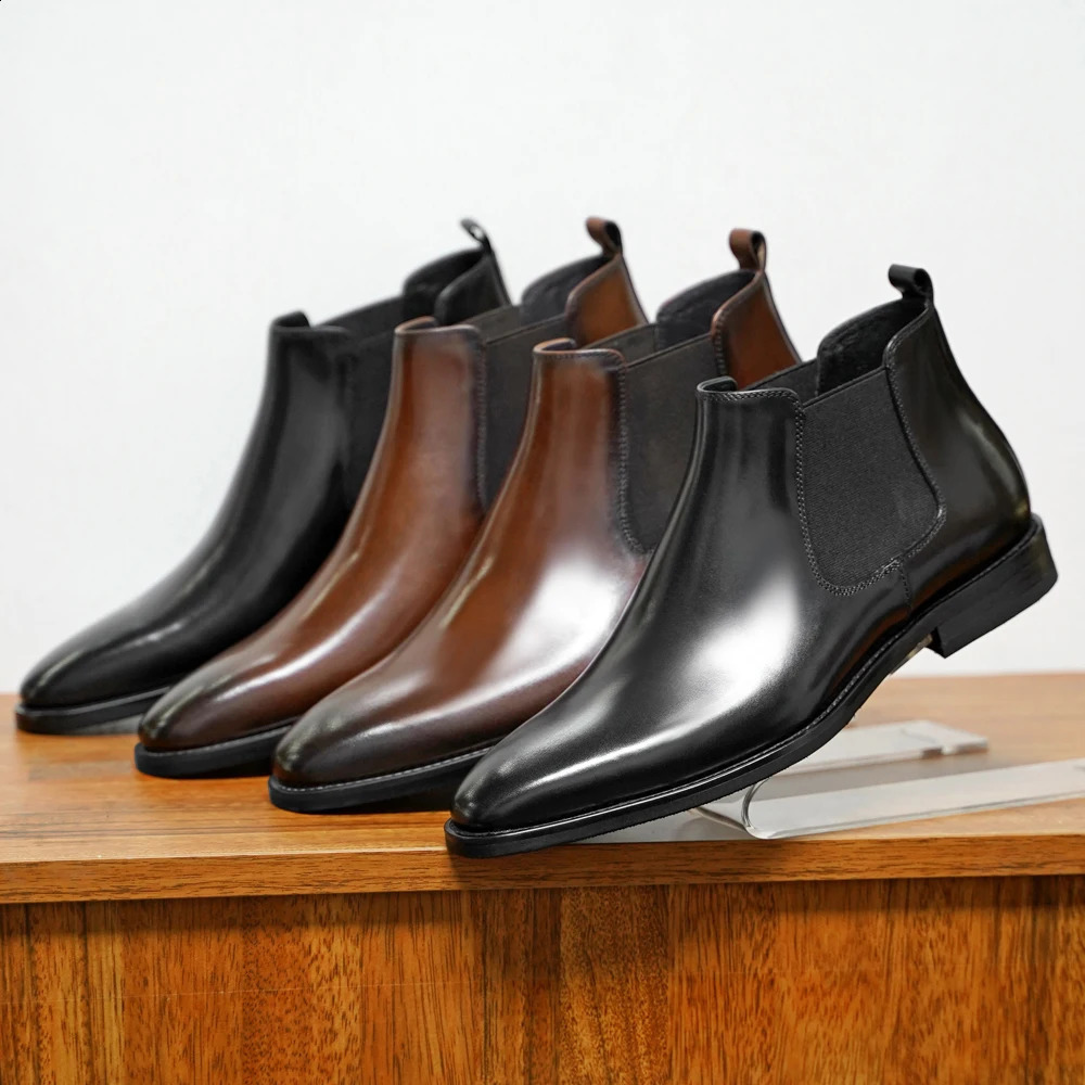Mens Brown Dress Boots Pointed Toe Slip-On Fashion Handmade Mens Chelsea Boots Drop Size 38-48 Black Office Boots 240819