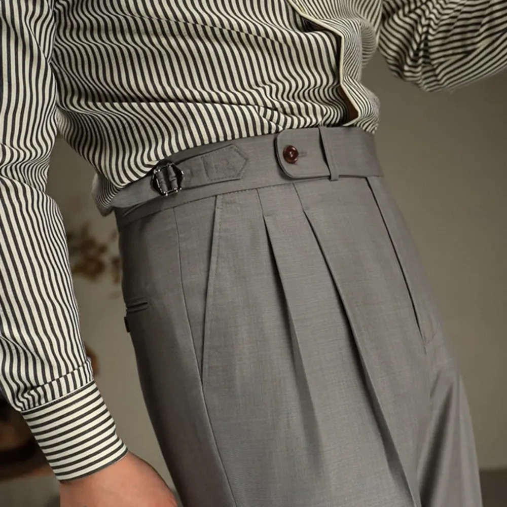 Business casual mens solid color pants Naples double folding straight office mens lifting suit mens dress pants 240828