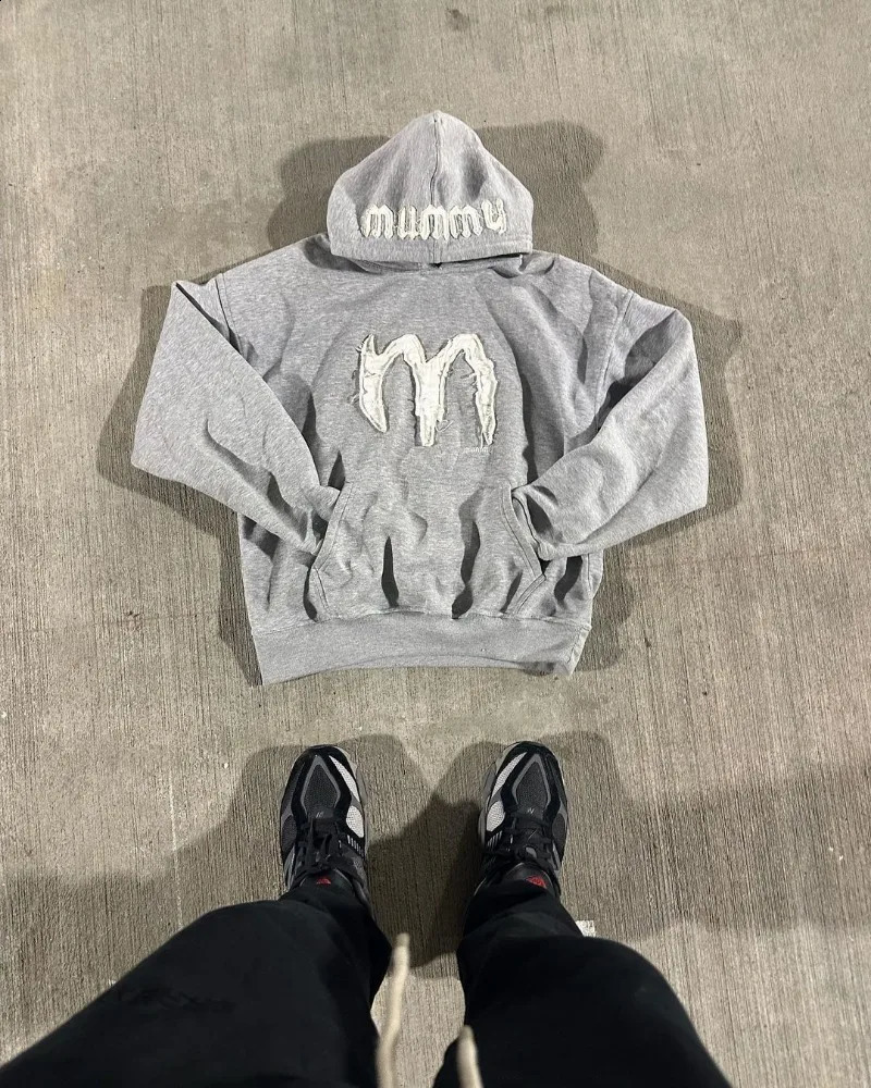 Y2k Street Fashion Loose Hoodie Retro Letter Embroidery Over Pulling Mens Hip Hop Rock Sportswear Womens 240827