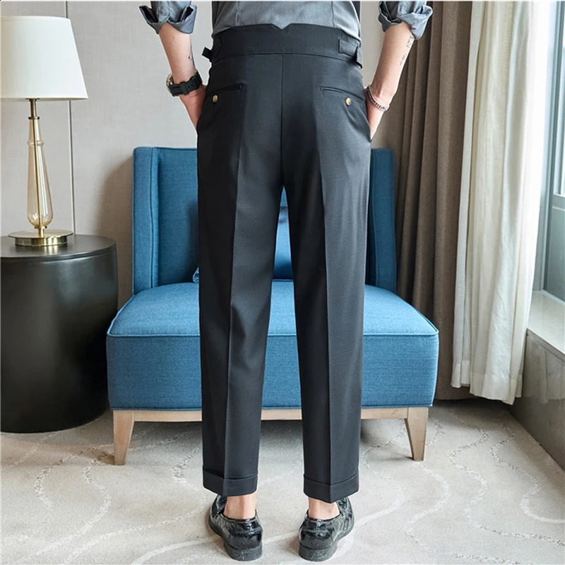 Mens Naples waist business casual fashion retro Ankle length suit pants for gentlemen Trousers 240828